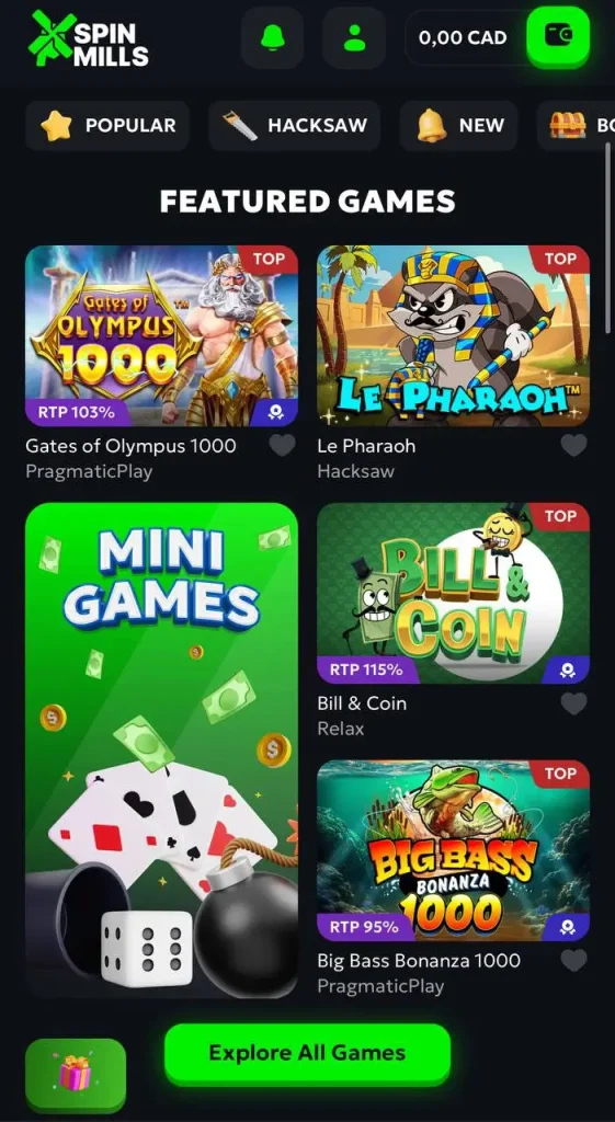SpinMills Mobile version